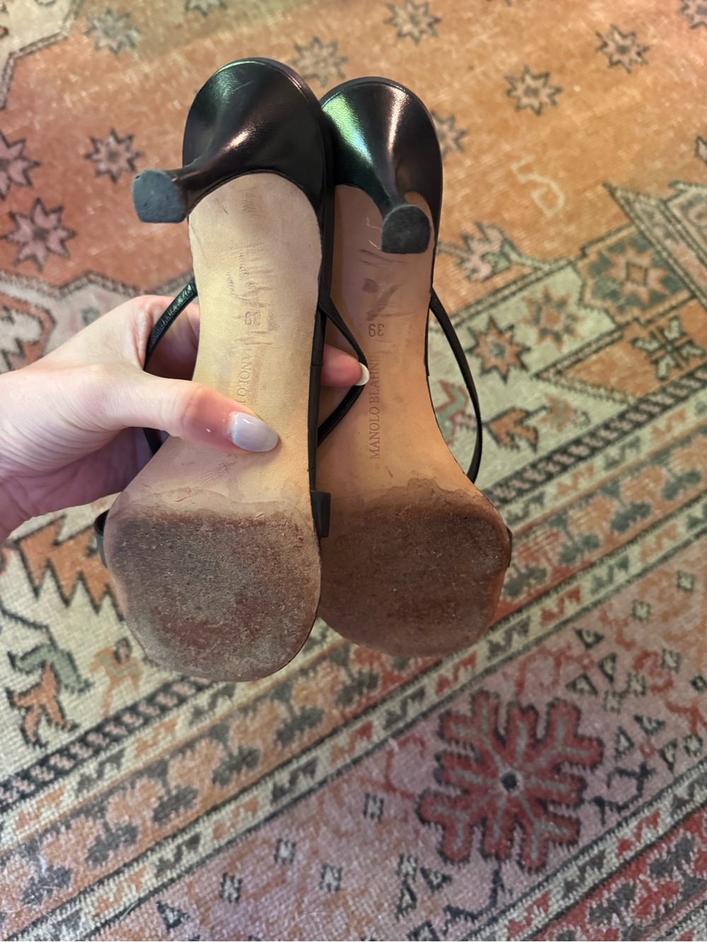 Manolo Blahnik Leather Heel Sandals - Size 39 - Picture 5 of 5
